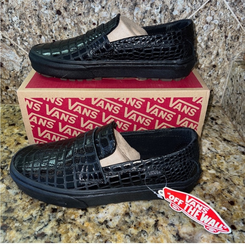 Vans- Women's Vans Style 53 Dx Patent Leather Crocodile Black Loafers Sneakers